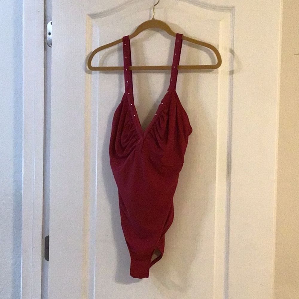 Carol Wior Red Studded Swimsuit Size 14 EUC